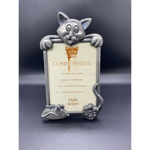 VINTAGE CONNOISSEUR DECORATIVE Cat &‎ Mouse SILVER METAL PHOTO FRAME 3.5"x 5"